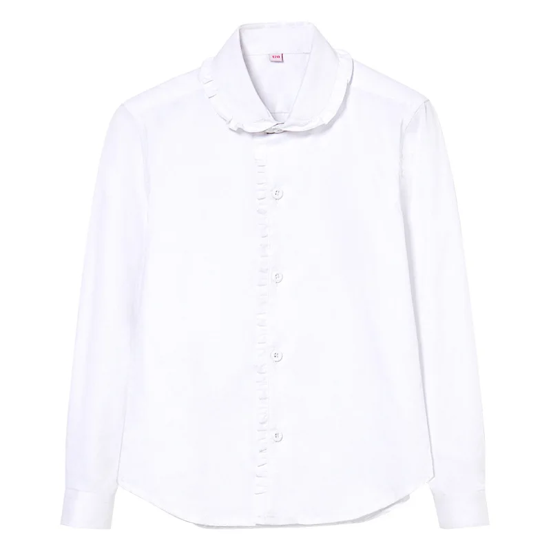 Блузки для девочек весенне осенние хлопковые рубашки подростков белые начальной