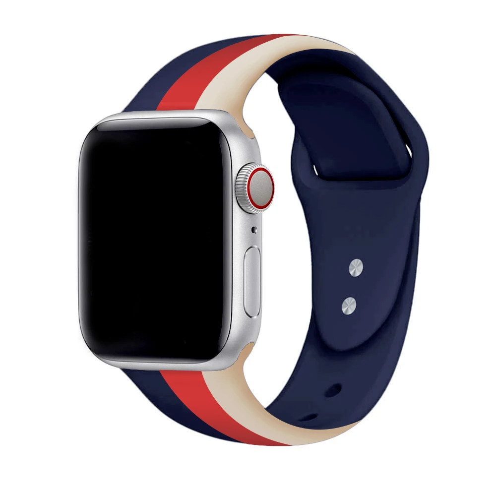 Спортивные костюмы в полоску, ремешок для наручных часов Apple Watch 5 Series 5 4/3/2 Браслет ремешок для наручных часов iWatch 38 мм/40 мм/42 мм/44 мм мягкий силиконовый сменный ремешок - Цвет ремешка: blue red white