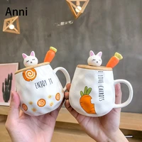 cartoon radish rabbit ceramic mug with wooden lid korean creativity lovely animal decor water cups school office coffee milk cup