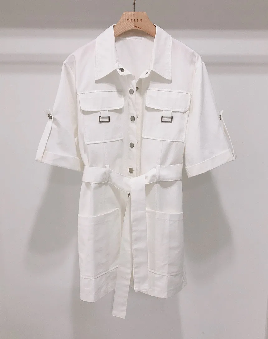 

2020 Summer Woman Jumpsuits & Rompers Casual Single Breasted Lace Up Short Wide Leg Pants Cargo Playsuit