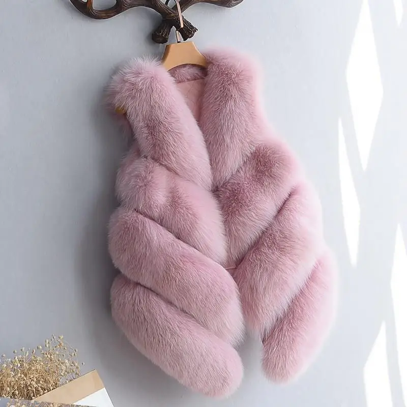 

Autumn Winter Faux Fur Coat Women Thick Warm Fur Elegant Sleeveless Short Vest Woman Casual Slim Luxury Thick Fur Jacket Y31