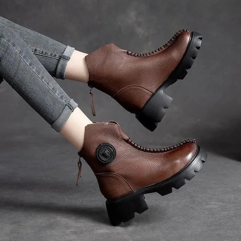 

New Goth Motorcycle Boots Chunky Designer 2021 Winter Fashion Mid Heels Platform Snow Boots Warm Ankle Casual Women Shoes Mujer
