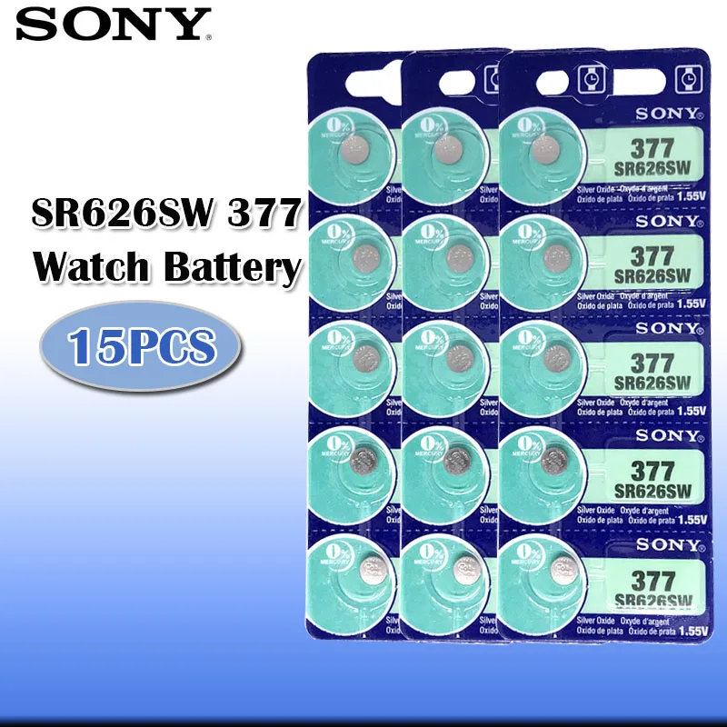 15 шт. 100% Sony Оригинал 1 55 в 377 SR626SW SR626 AG4 оксид серебра часы батарея Кнопка монета