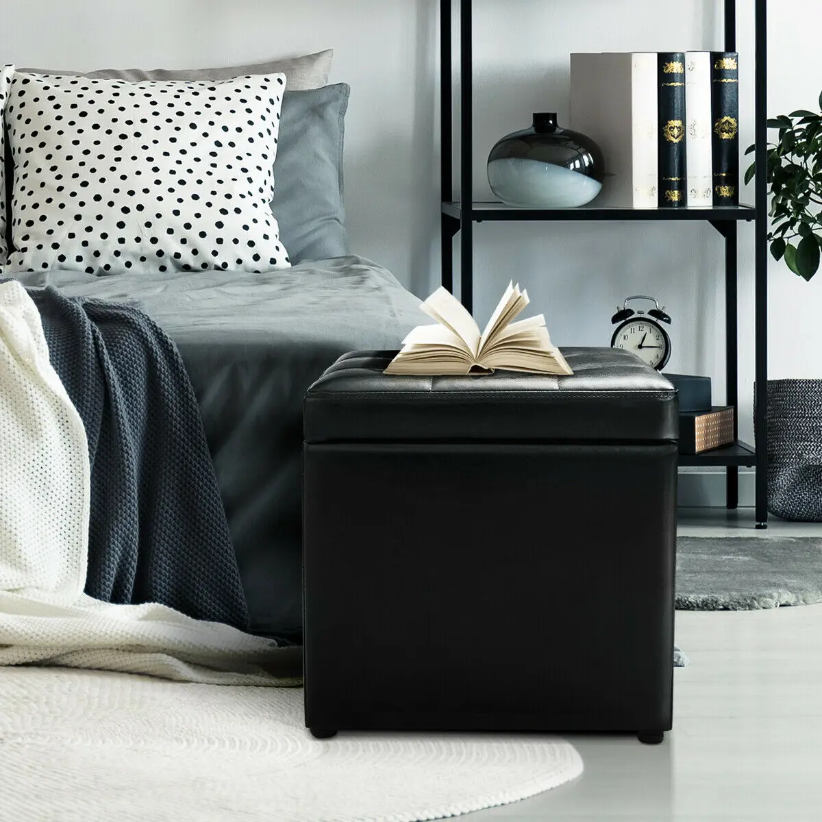 Costway 16'ɼube Ottoman Pouffe Storage Box Lounge Seat Footstools with Hinge Top black | Мебель