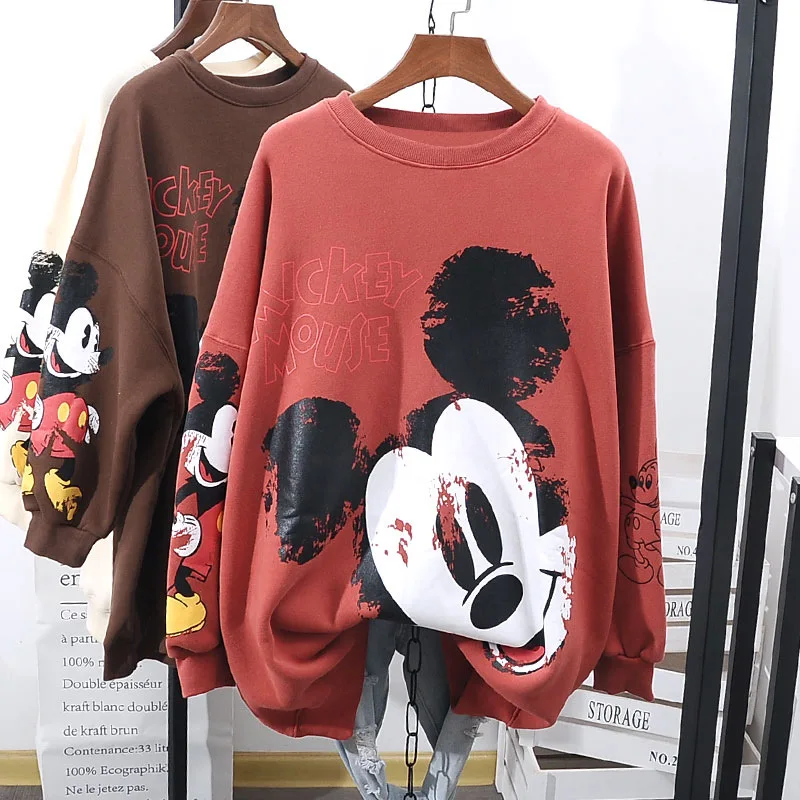 hot disney cartoon woman fashion mickey mouse fallwinter edition round neck printing loose pullover sweater clothing free global shipping