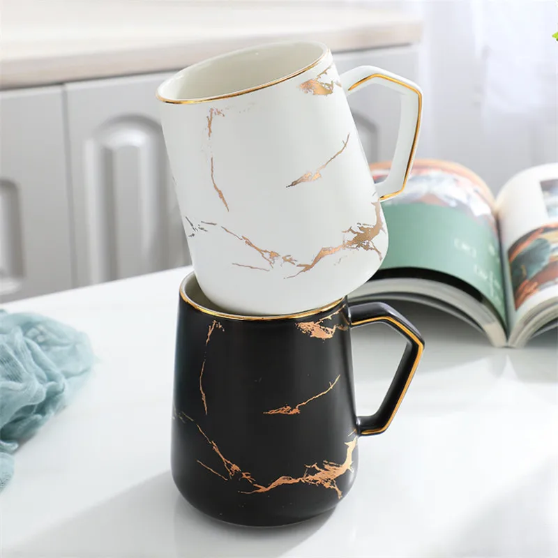 Скандинавский керамический Мраморный Узор кофейная кружка с крышкой и ложкой