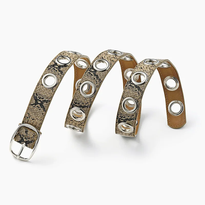 Женский ремень из змеиной кожи с заклепками и декоративным поясом для осеннего