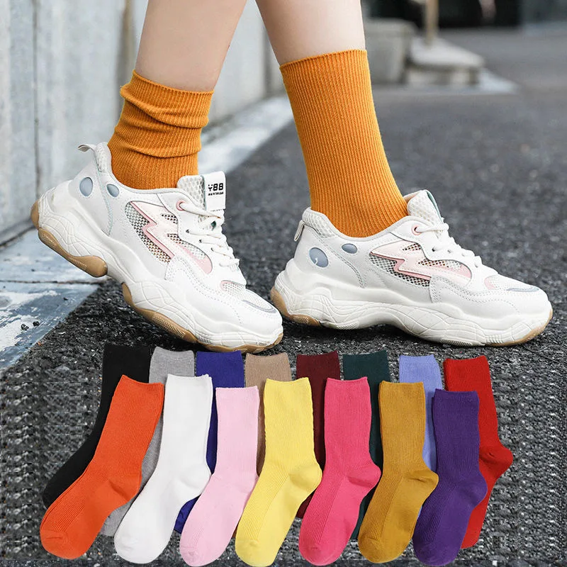 

Fashion Women Autumn Winter Socks Cotton Stripe Comfortable Men Long Sock Soft Breathable Solid Color Male Socks Chausette Mujer