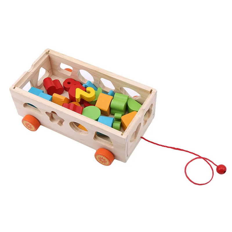 

Baby Block Match Learning Educational Wood Toy 17 Holes Geometry / Digital Shape Intelligence Box Trailer Early Learn Cube Game