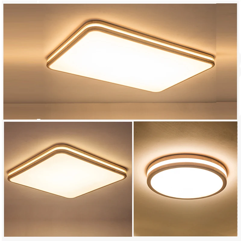 

Nordic wood hollow ceiling lamp solid wood atmosphere rectangular living room lamp simple modern bedroom led round lighting