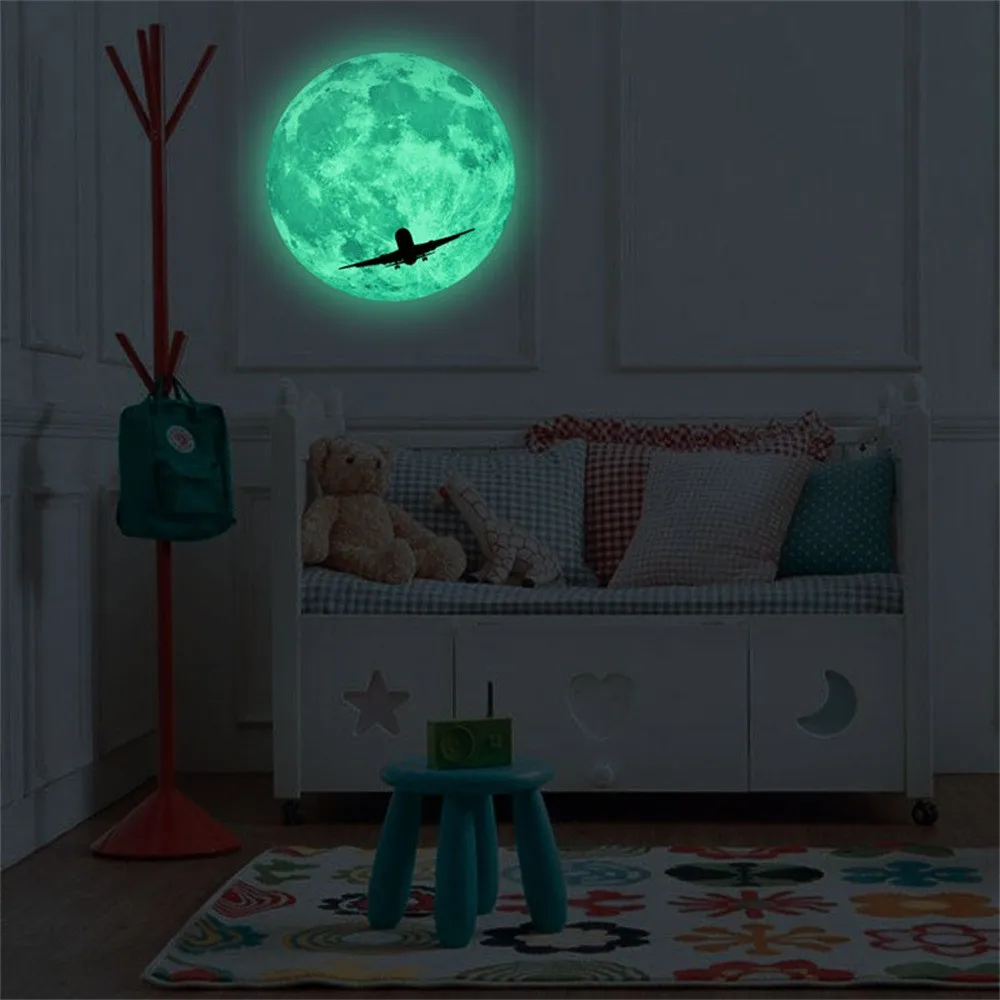 30 см Световой Луна 3D стены Стикеры для детской комнаты гостиная спальня