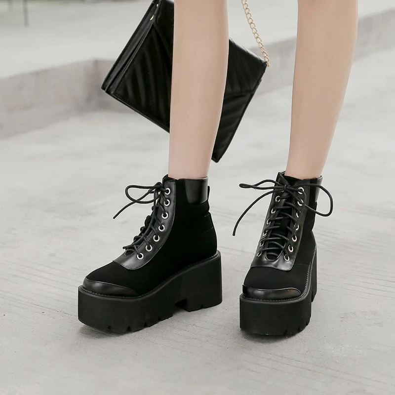 Женская обувь на меху Женские ботинки Зимние черного цвета шнуровке