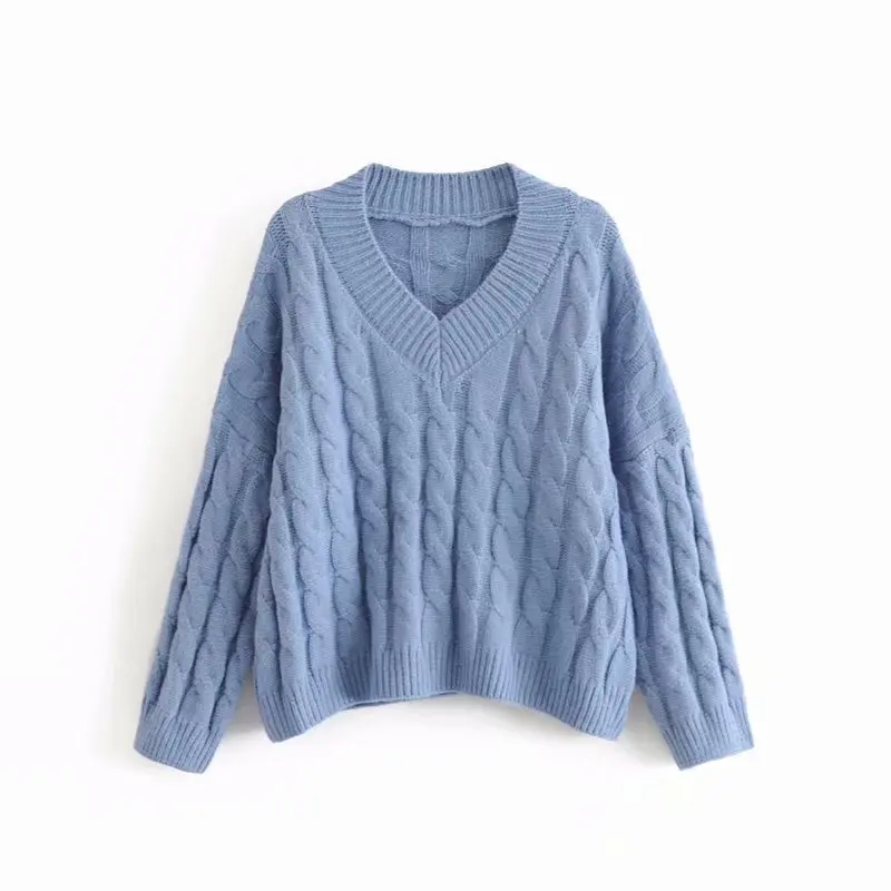 

Women Clothes 2019 Autumn and Winter Clothes Women Lazy Wind Solid Color V-neck Pull Femme Pullover Women Sweater Women