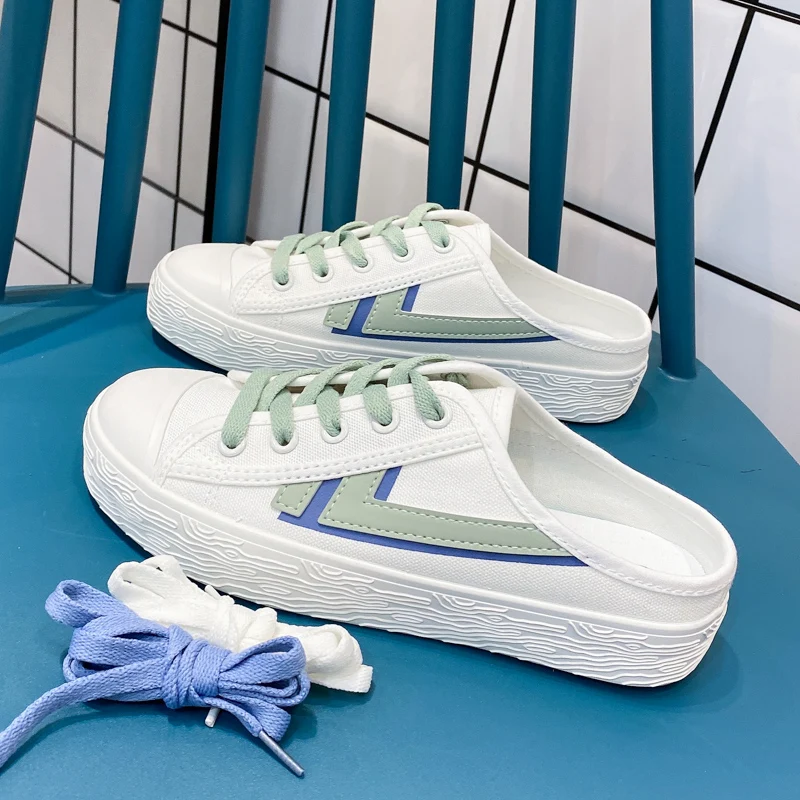 

Summer thin half drag canvas shoes women's shoes 2021 new versatile casual board shoes cloth shoes small white shoes