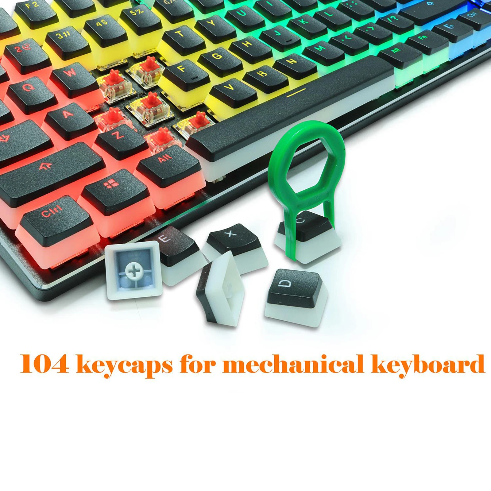 

Gaming 108 Keys Double Shot PBT Pudding Keycaps Keyset for Mechanical Gaming Keyboard MX Switches Black
