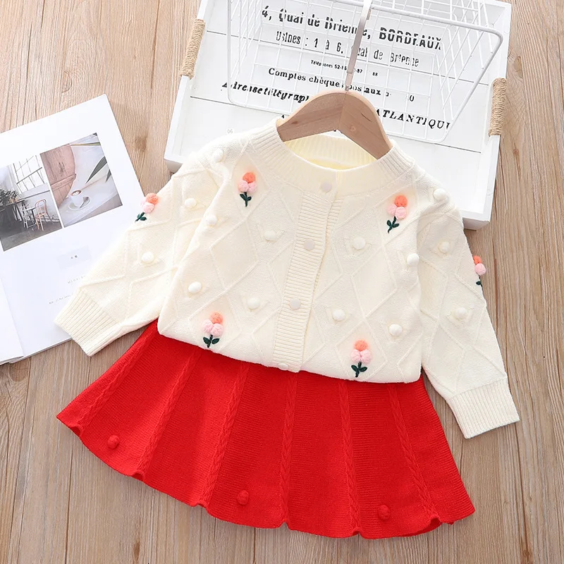 

2022 new Autumn Children Knitting Dress new College Style Baby Girl Autumn Long Sleeve Dresses Children Winter Knitted suit