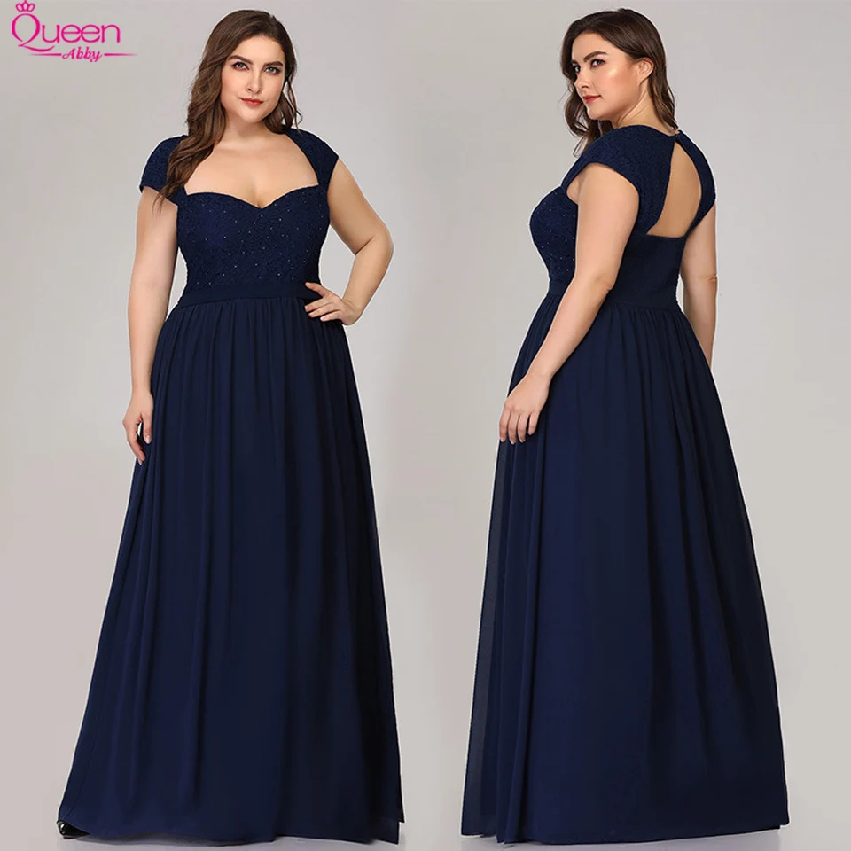 Вечернее платье Осеннее новое темно синее размера плюс кружевное шифоновое