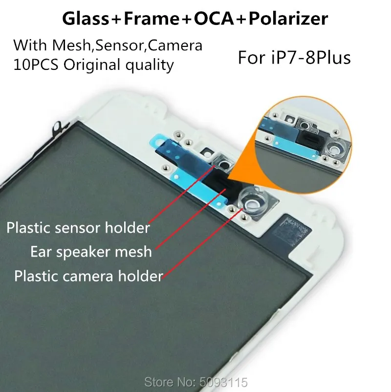 

Front LCD Screen Outer Glass 4in1 Frame OCA Polarizer with Mesh Sensor Camera For iPhone 7 7Plus 8 8P display repair Replacement