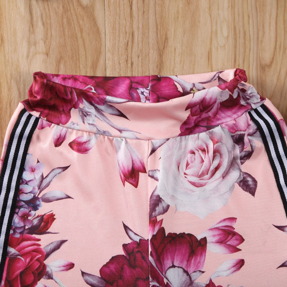 Детский спортивный костюм с цветами для девочек летняя одежда Пышный рукав бант