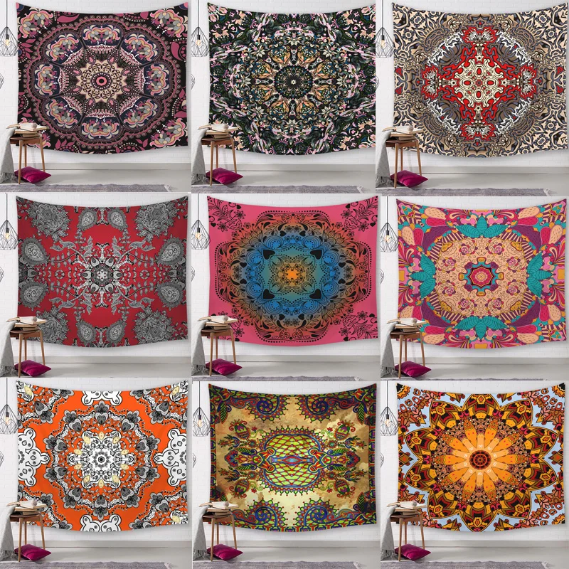 

Colorful India Mandala Tapestry Wall Hanging Boho Decor Wall Cloth Tapestries Red Hippie Night Moon Tapestry Mandala Wall Carpet