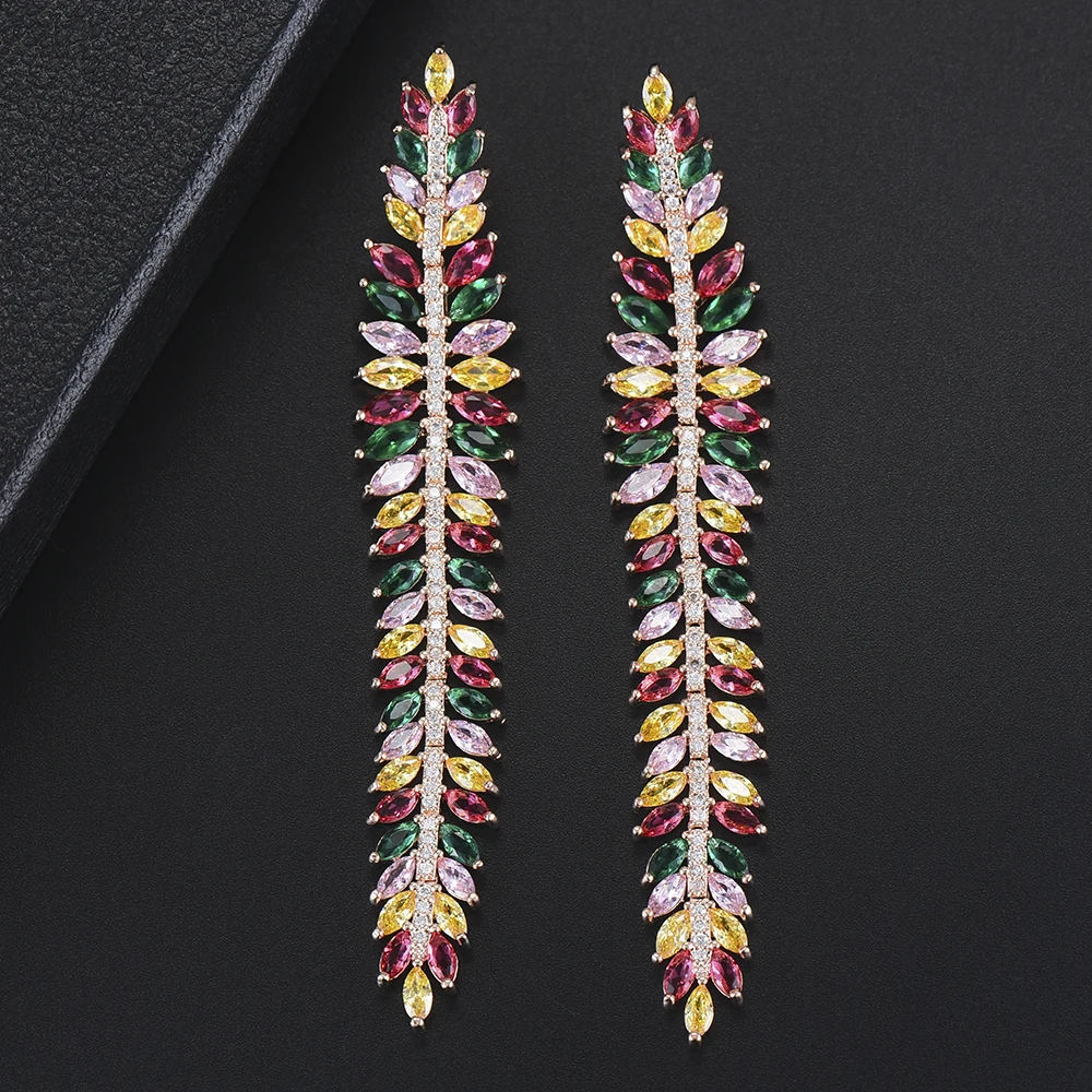 

KellyBola 21*97mm Luxury Branch Multicolors Wedding Dangle Earrings Jewelry Cubic Zirconia Dangle Earrings For Women Wearing