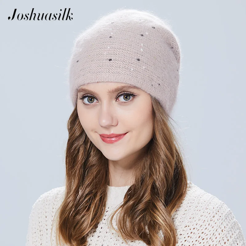 Joshuasilk зима Женская шапка Бабочка вязаная шерстяная ангора Шапочки в полоску С
