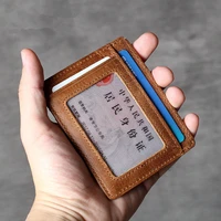simple unisex genuine leather card package head cowhide small card holder coin purse driving license cover multi card slot