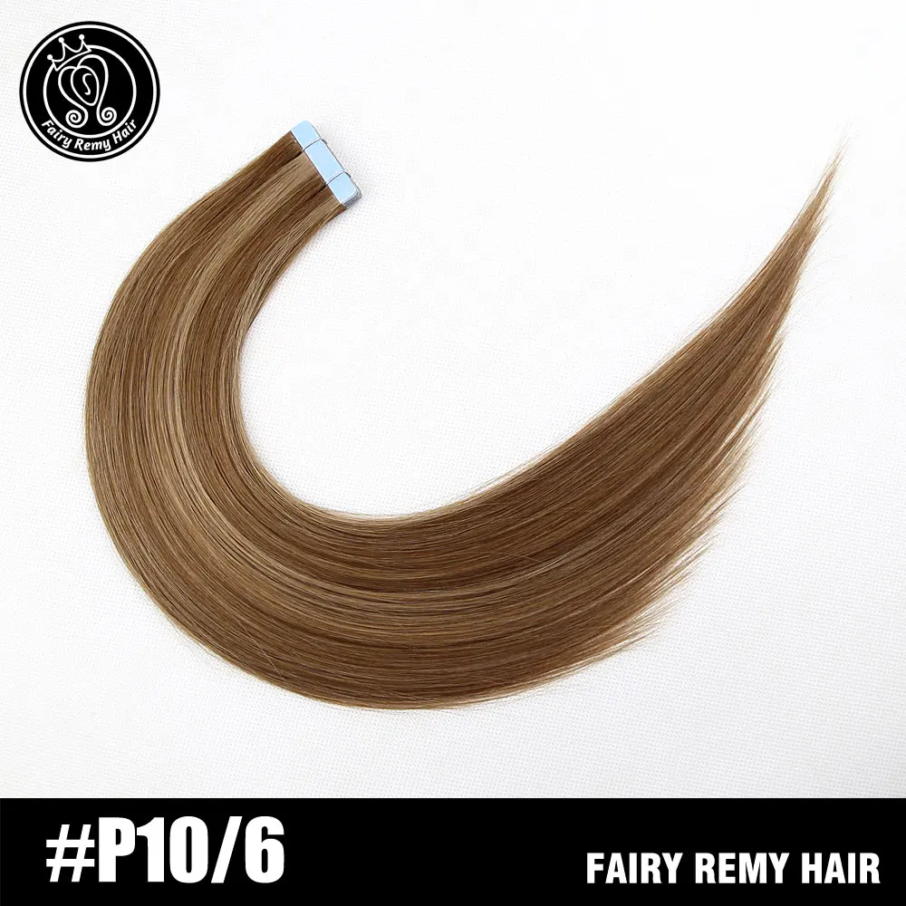 P10-6 Сказочные волосы remy, 2,0 г/шт., 20 дюймов, натуральные человеческие волосы Remy на ленте для наращивания, бесшовные прямые волосы из искусственной кожи - Цвет: P10-6