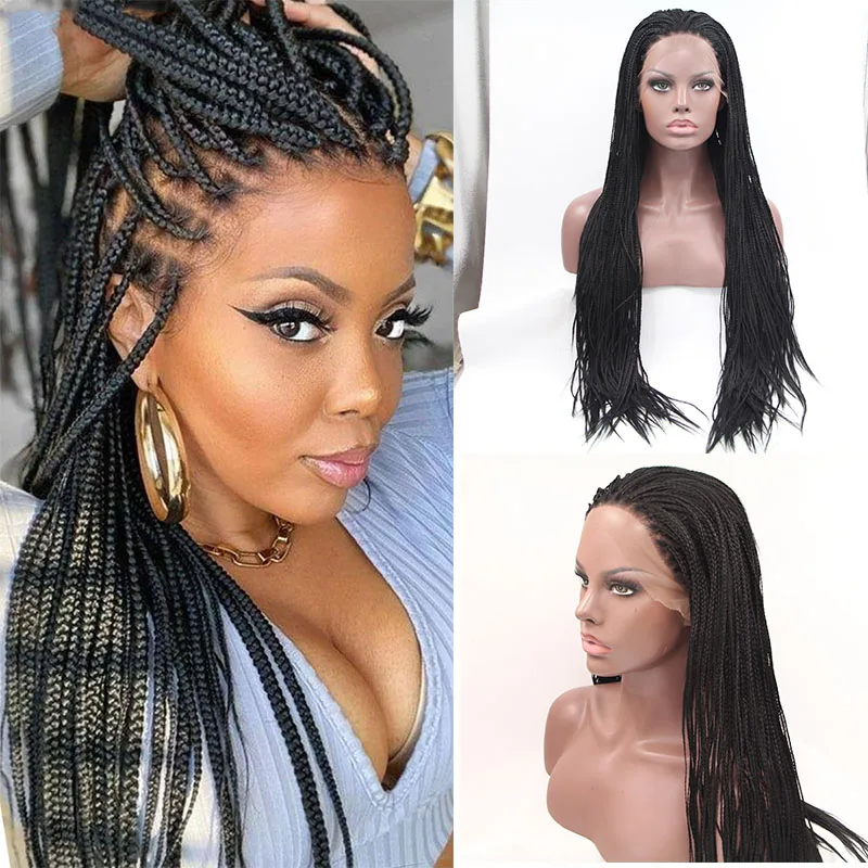 

2022 New Braiding Hair Wig Braid Africa Synthetic 13*4 Lace Frontal Wigs For Black Women 26Inches Box Braided Wig With Baby Hair