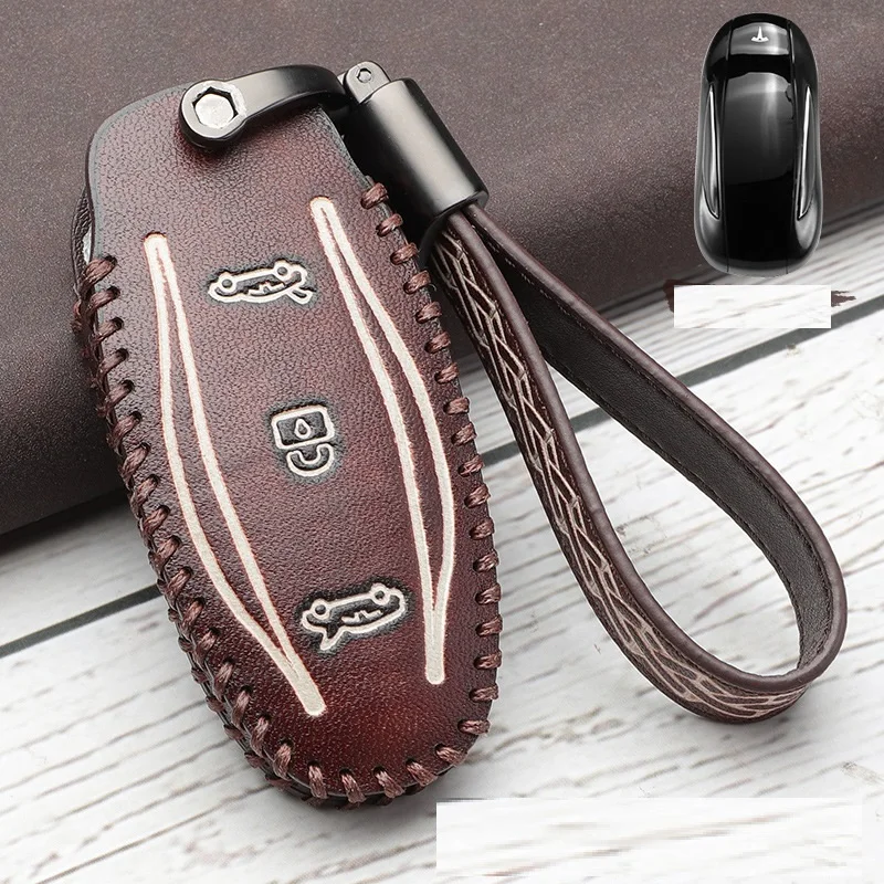 Car Geunine Leather Key Wallet Cover Case Keychain Pocket For Tesla Model S X Holder Protect Accessories | Автомобили и мотоциклы