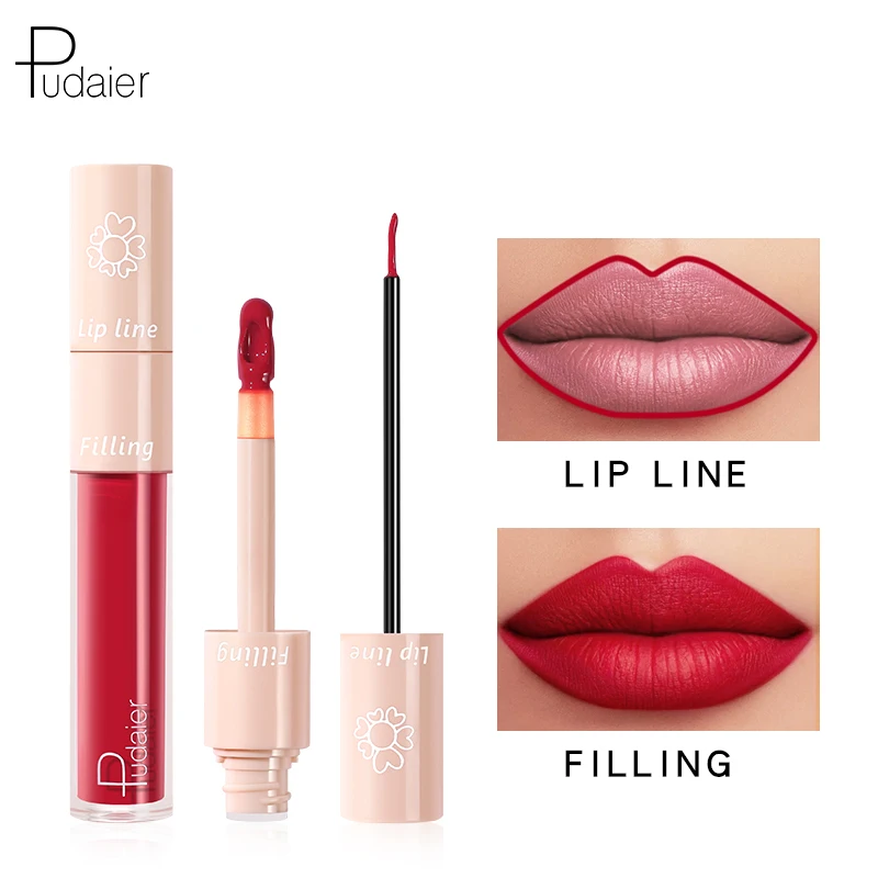 

Pudaier 2 in 1 Lipstick Professional Makeup Lipgloss Portable Matte Liquid Lipsticks Makeup Tint Lip Line Waterproof Cosmetics
