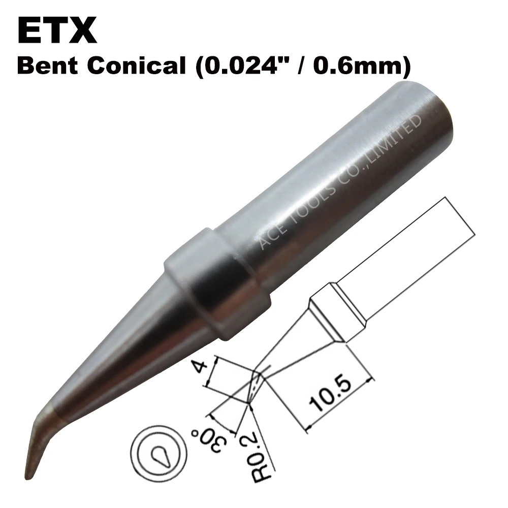 Soldering Tip ETX Bent Conical 0.6mm Fit WELLER WES51 WES50 WESD51 WE1010NA WE1010EU  PES51 PES50 LR21 LR20 Iron Welding Bit