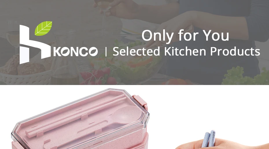 Konco Пшеничная солома двухслойный Ланч-бокс для детей офисный человек Bento коробка со столовыми принадлежностями Microwavable герметичный контейнер для еды