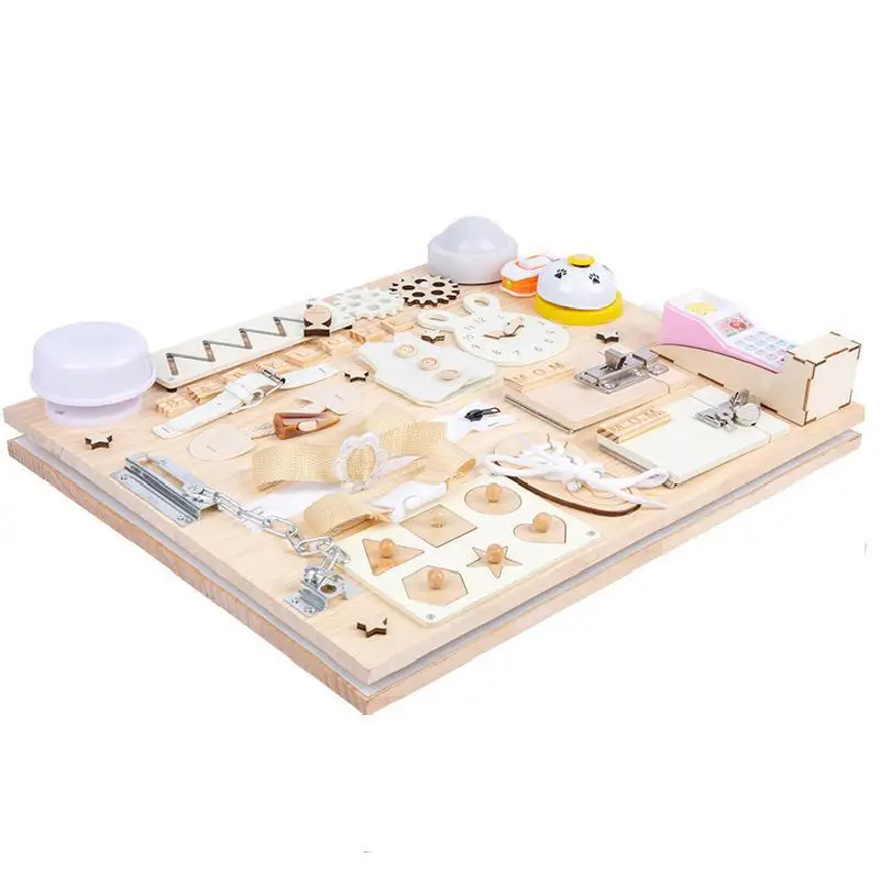

Kids Montessori Unlock Toys Baby Double Sided Busy Board Buckle Training Early Educational Sensory Board For Toddler Development