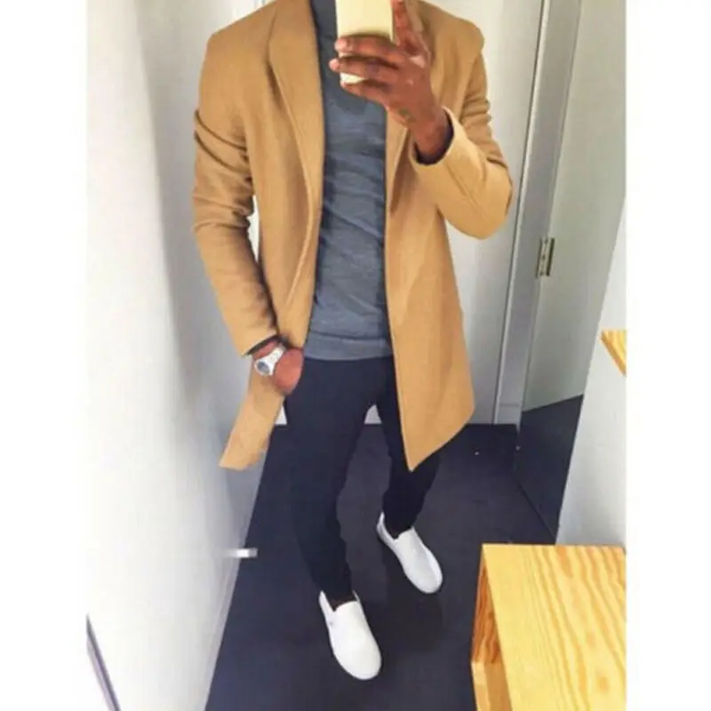 Мужской Повседневный шерстяной тренчкот однотонная Классическая куртка средней