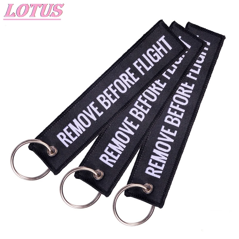 

1PCS New Fashion Remove Before Flight Tags Keychain Keyring Rectangle Polyester Embroidery Message Multicolor 13*3CM Hot Sell