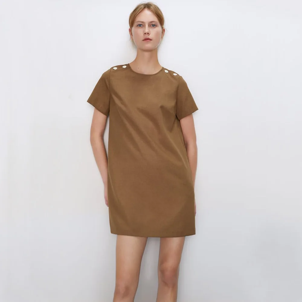 ZA 2019 осеннее новое платье шампанского с круглым вырезом модная женская одежда в