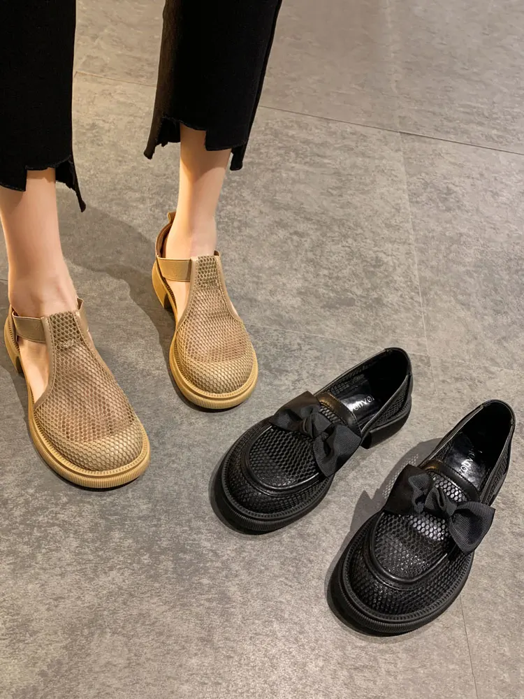 

Women's Shoes Leather Shoes Spring 2021 New Fashion Bowknot Comfortable Breathable Non-slip Thick Heel Casual Shoes