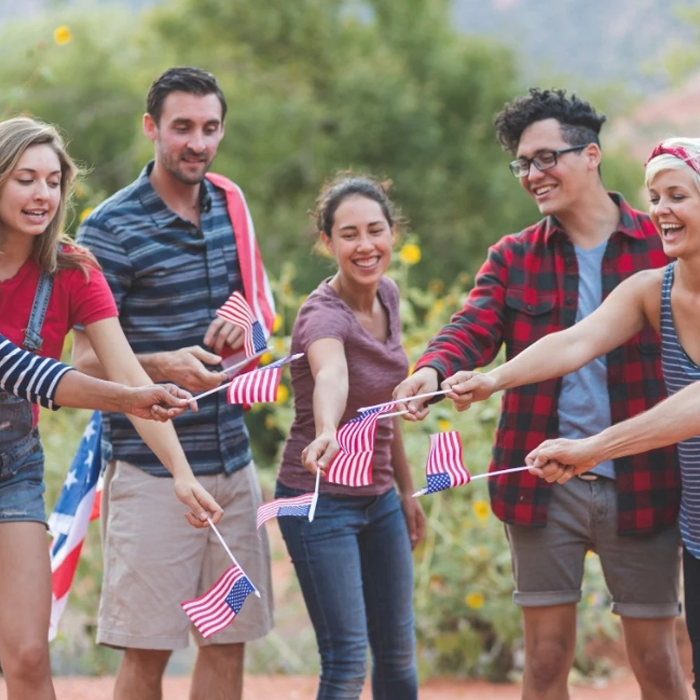 10 шт. американский флаг 5x8 дюймов ручной мини ensign 11 длинный полюс США баннер | Дом и