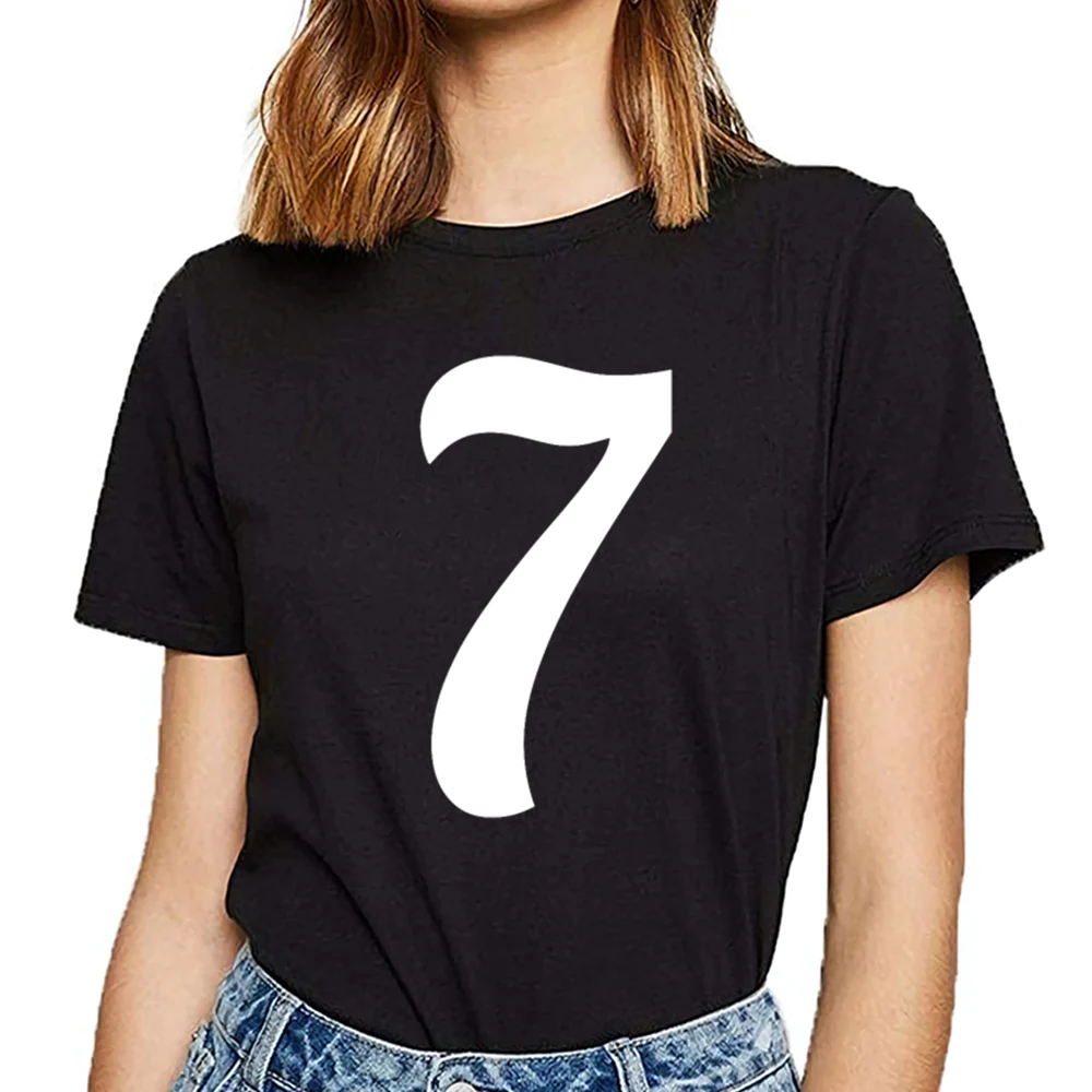 

Женская Повседневная футболка lucky number seven, черная футболка с принтом