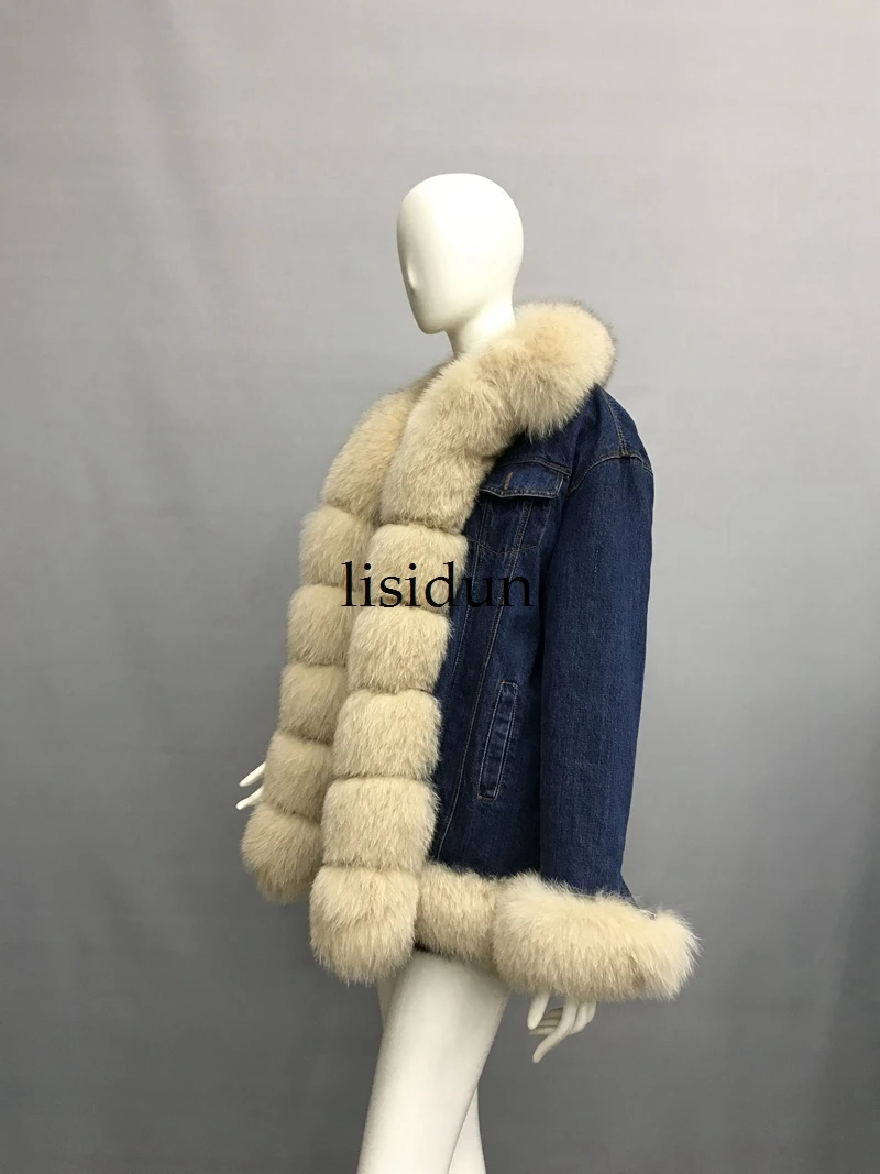 2021 natural fox fur coat Silver Fox collar plus size long winter Jacket Rex rabbit liner red fox hooded thick warm parks Disass