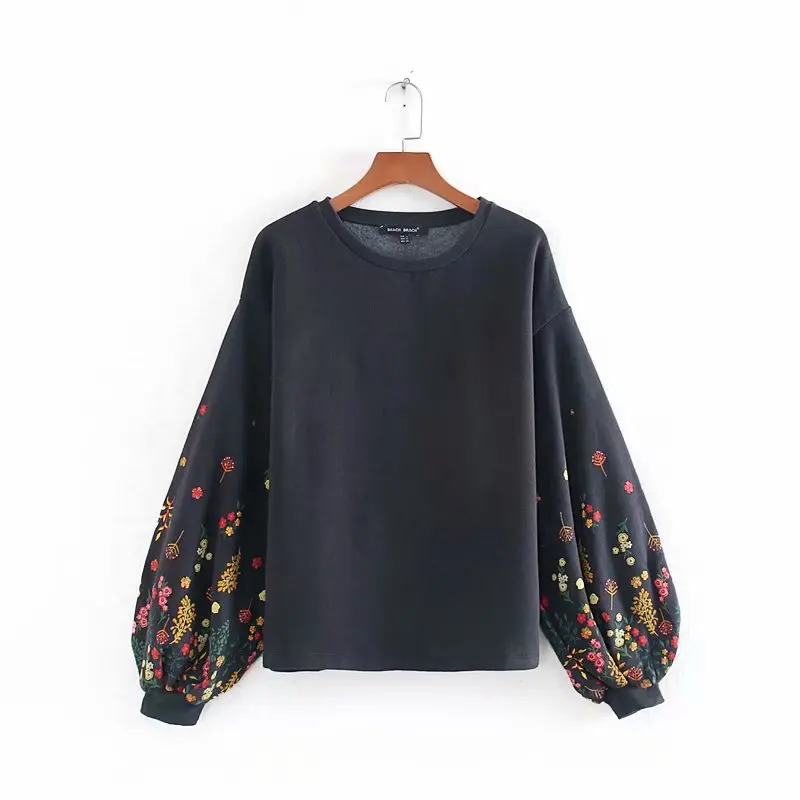 Новинка 2020 Женские Повседневные свитера с рукавом-фонариком и цветочной