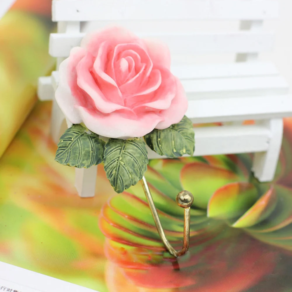 

1 Pcs Vintage Lovely Rose Flower Coat Robe Hook Wall Hooks Towel Hanger Resin Clothes Holder Bathroom Home Decor Festival Gift