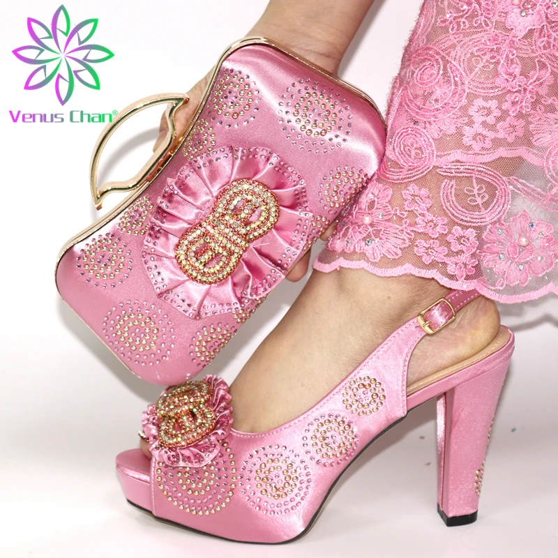 

Italian Shoes With Matching Bags Set Italy African Women's Party Shoes and Bag Sets PINK Color Women shoes!SMK1-8