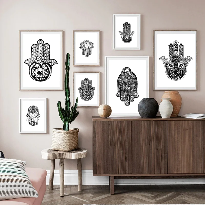 Настенная Картина на холсте с силуэтом Хамса постеры и принты в стиле бохо Фатима