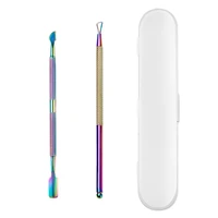 2pcs nail care tool set cuticle pusher dead skin remover dual ended rainbow color for manicure pedicure cleaning