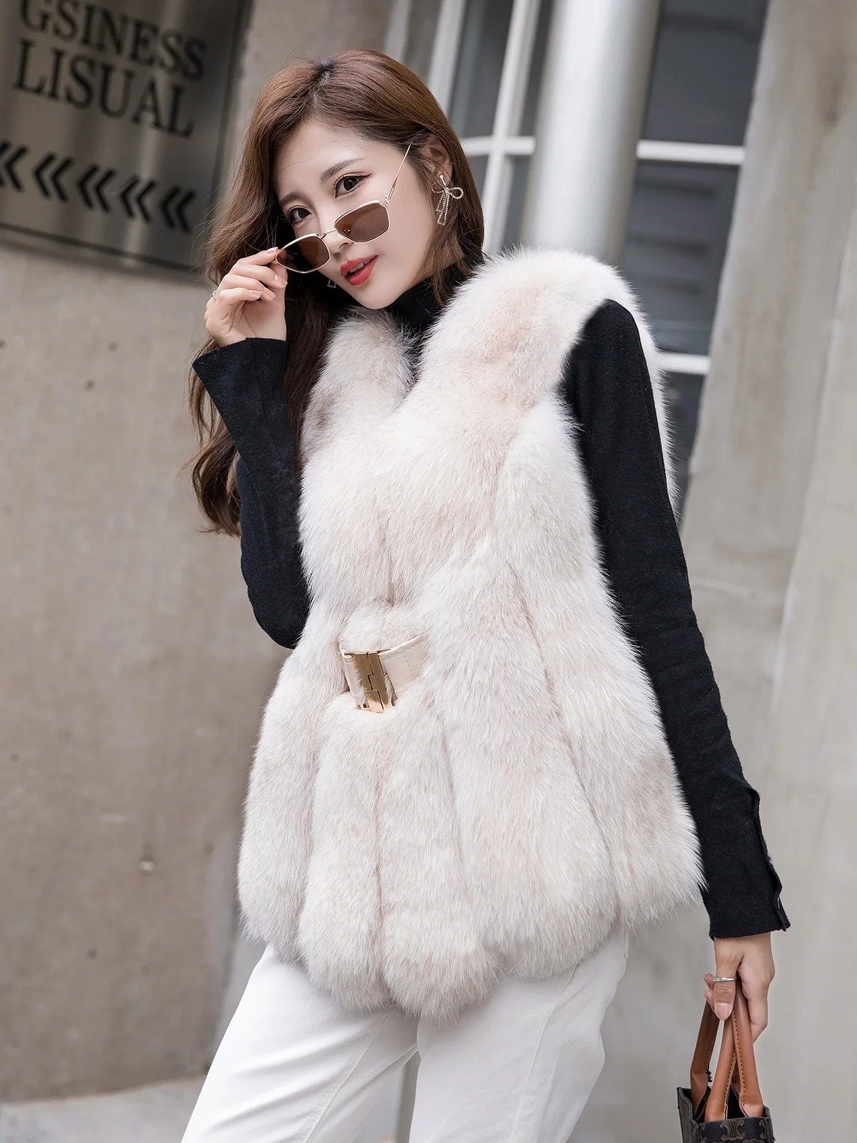Natural fox fur waistcoat, full fur women's jacket, fox fur top, outer wear leather grass waistcoat, noble clothing