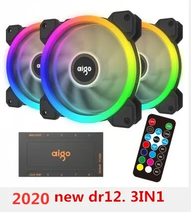 Aigo DR12 3 шт. чехол для компьютера PC охлаждающий вентилятор RGB регулируемый светодиодный 120 мм тихий+ ИК пульт дистанционного управления охлаждающий RGB чехол для компьютера вентилятор cpu - Цвет лезвия: 3 FAN and IR Remote