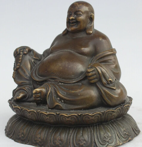 Китайское народное бронзовое сиденье счастливый смех Майтрейя богатство Будды 6