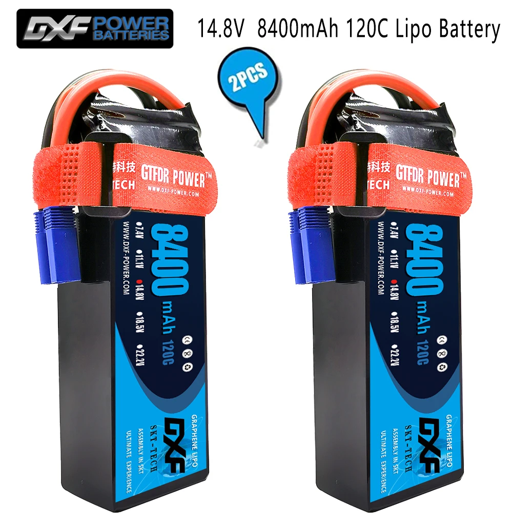 DXF 2PCS Lipo 2S 3S 4S Battery 7.4V 11.1V 14.8V 8400mAh 8000mAh 5200mAh 100C- 200C 110C- 220C 120C- 240C for 1/8 1/10 Buggy car enlarge